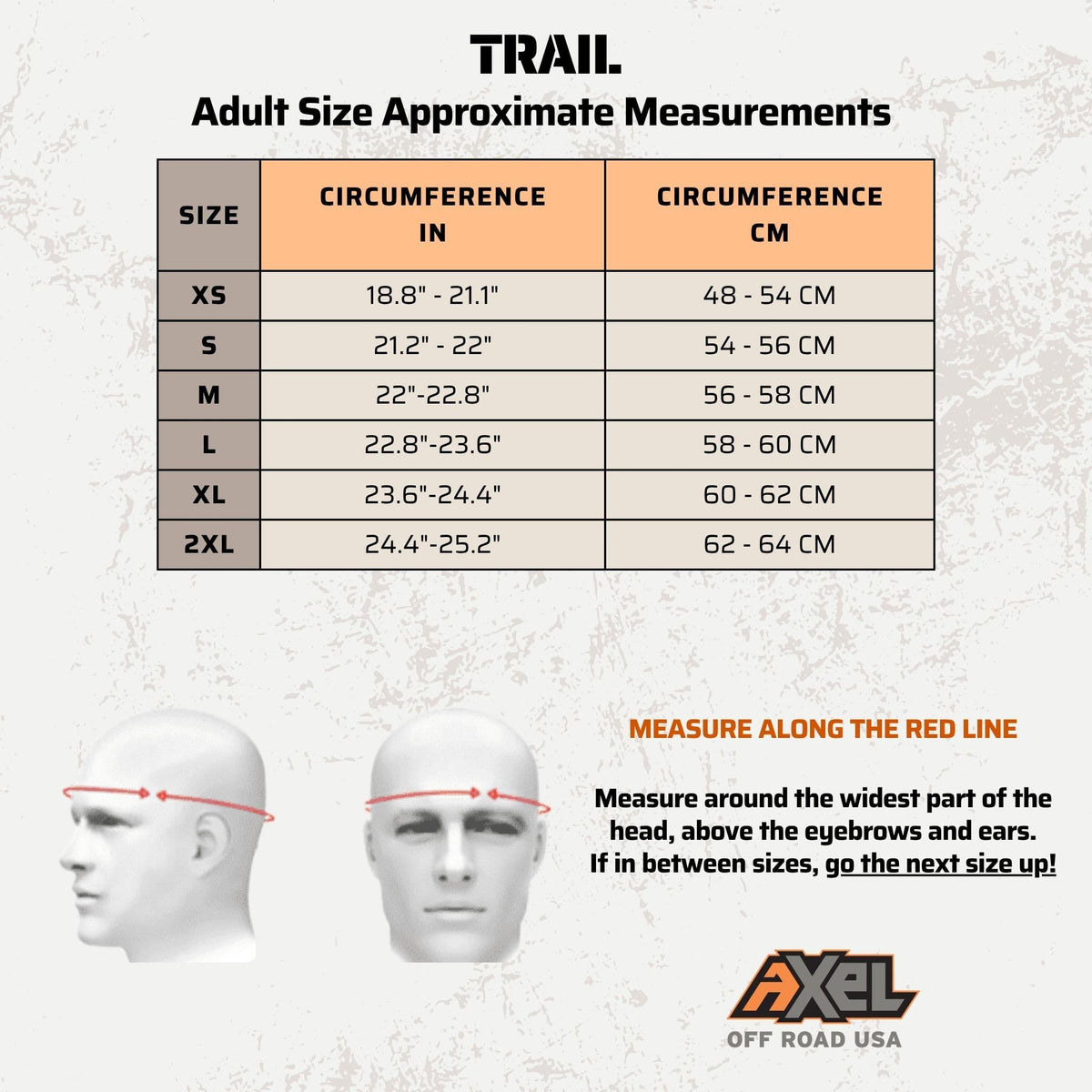 off road helmet size chart for adults