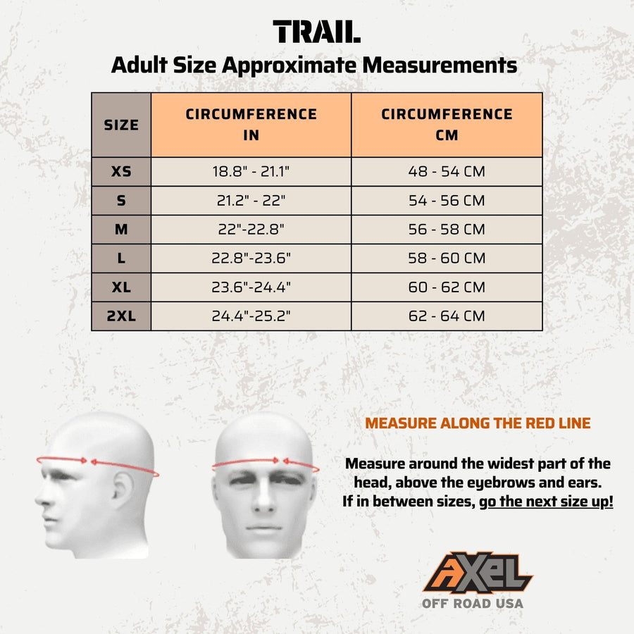 off road helmet size chart for adults