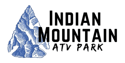 Logo of Indian Mountain ATV Park with a blue arrowhead on a white background