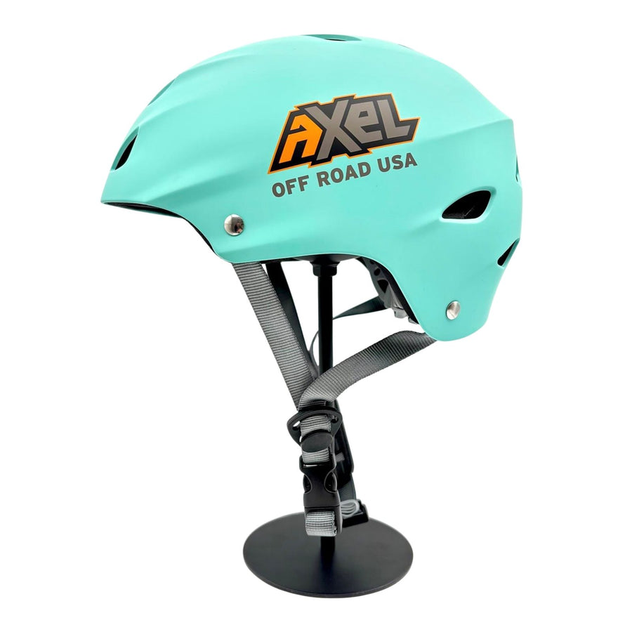 side view of limited edition teal axel off road helmet for utv buggies atv jeep