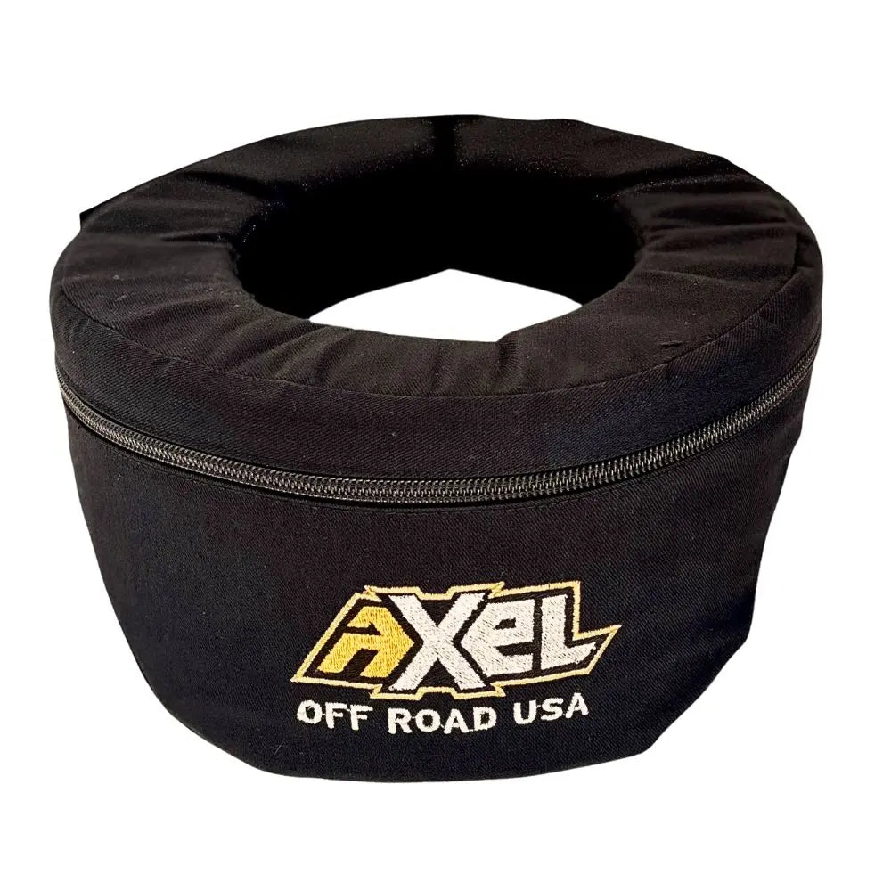 front view of black neck brace for off roading from AXEL Off Road